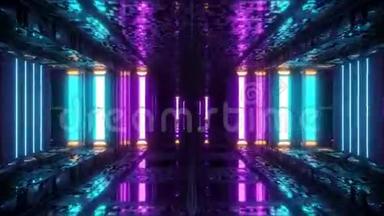 未来科幻空间飞机库隧道走廊与反光砖纹理三维插图运动背景直播